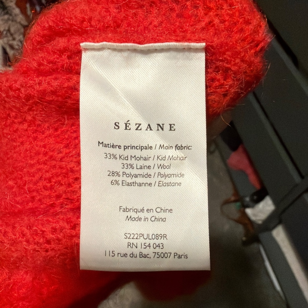 Sezane Red sweater with delicate embroidery neckline - Picture 7 of 8